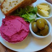 Hummus platter at Greens Vegetarian Cafe in Hebden Bridge
