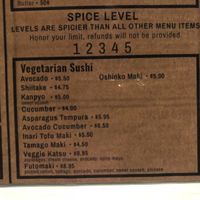 Veggie sushi roll menu at Budi's Sushi in Atlanta