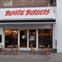 Street view & terrace: notice the mobilhome "foodtruck" inside at Beastie Burgers in Mechelen