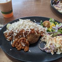 Cheese and beans baked potato at Seascape Cafe in Chapel St Leonards