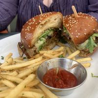 Veggie burger with cheese - really tasty and massive! Patty was made in-house.  at Zinc Cafe and Market in Los Angeles