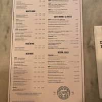 Vegan drinks menu at Pizza Express - Cromwell Rd in South West London