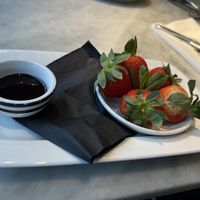 Strawberries and chocolate dipping sauce  at Pizza Express in Hastings
