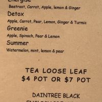 Menu at The TreeHouse in Tamborine Mountain