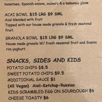 Menu at The TreeHouse in Tamborine Mountain