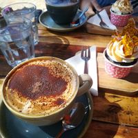 Soy cappuccino and salted Caramel cupcake at The TreeHouse in Tamborine Mountain