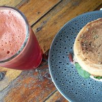 Vegan roll & beetroot/etc juice at The TreeHouse in Tamborine Mountain