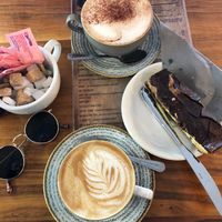 Oat milk coffees and vegan gf shortbread  at Coffee & Drift in Lymington