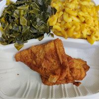 Cajun Fried Chicken, Collard Greens and Mac n Cheese at Senbeb Cafe in Washington