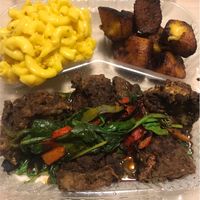 Crispy portobello mushrooms with Mac and cheese and plantains at Senbeb Cafe in Washington