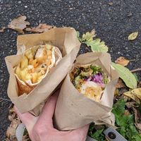 Vish & Chips.     Veganoumi. at Pyramid Vegan Cafe & Bakery in Glastonbury