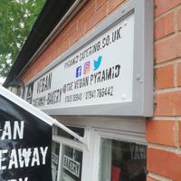 Signage at Pyramid Vegan Cafe & Bakery in Glastonbury