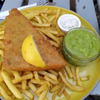 Vish and chips (July 2022) at Pyramid Vegan Cafe & Bakery in Glastonbury
