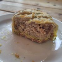 Vegan breakfast roll half enjoyed at Pyramid Vegan Cafe & Bakery in Glastonbury