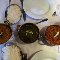 Lentil dhaal / spinach and potatoe / roasted eggplant curry  at Ashoka Indian Tandoori Restaurante in Lagos