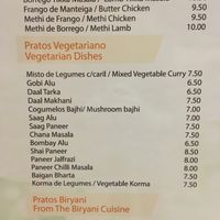 Vegetarian menu  at Ashoka Indian Tandoori Restaurante in Lagos