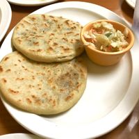 Pupusas with refríed beans and loroco and spinach. at Fernanda's Salvadorian in Cathedral City