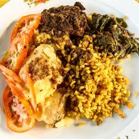 Special of the day Bajan cuisine  at Lion's Share Cafe in Bridgetown