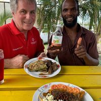 My dad with Steven at the Lion's Share cafe at Lion's Share Cafe in Bridgetown