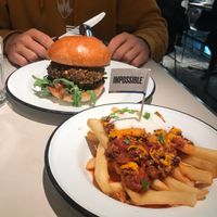 Falafel burger and vegan chilli cheese fries at HKG - Beef & Liberty Burgers - T1 in Outlying Islands
