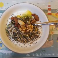 Coconut yogurs with fruit, nuts and seeds   at Bijou B&B in Weston-super-mare