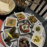 Meze with olives and salad   at Middle East in Como