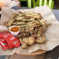 Purchased separately fries and cauliflower nuggets.  4-5 nuggets…ridiculously expensive and frustrating   at Lindiana's Southern Vegan Kitchen - Maybe closed in Houston