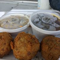 Boudain balls, with greens, Mac & cheese at Lindiana's Southern Vegan Kitchen - Maybe closed in Houston