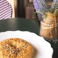 Everything bagel with vegan cream cheese 🥯  at Epiphany in Naples