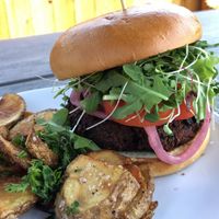 Sunshine veg burger at Backslope Brewing in Columbia Falls
