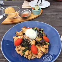 Nasi goreng (without bacon, with egg and cheese all optional to put off) at Duke Surf Bistro in Jeju