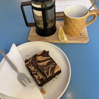 Green tea and a brownie  at Nejen Kafe in Mlada Boleslav