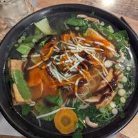 Vegan pho with hoisin and Sriracha at Pho Van in Pittsburgh