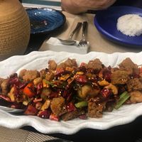 spicy mala ‘chicken’- gluten cubes and monkeyhead mushroom in sichuan chilli at Shàng Shàn Shū Shí in Macau