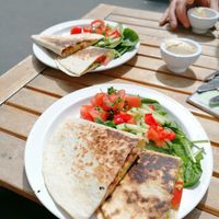 Spicy bean and herby bean quesadillas 💚 at The Herb Garden in Buxton