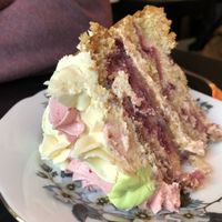 Raspberry and white choc cake   at The Herb Garden in Buxton