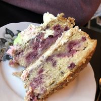 Raspberry and white choc cake   at The Herb Garden in Buxton