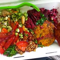 Potato cakes and salads at The Grove Veggie Kitchen in Limerick