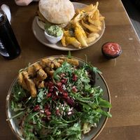 the crispy salad was appetising! but excessive dressing under the top layer of rocket    at Apple & Eve in Hamburg