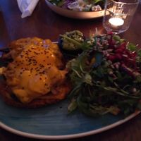 Vegan 'Schnitzel' with mushrooms and cheese plus salat at Apple & Eve in Hamburg