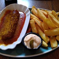 Currywurst, fries and chili mayo at Apple & Eve in Hamburg
