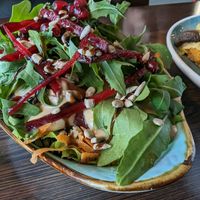 Excellent Middle Eastern style salad with delicious tahini and pomegranate dressing at Apple & Eve in Hamburg