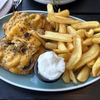 Cheese and mushroom schnitzel  at Apple & Eve in Hamburg