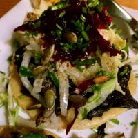 Vegan tostada with mushrooms  at Gringas in Odense