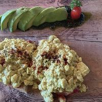 Tofu scramble with beet root hummus   at The Vegan Table in Phuket