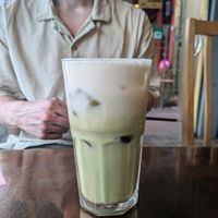 Ice matcha latte (120 Baht) - a small water bottle cost 40 Baht at The Vegan Table in Phuket