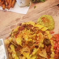 Vegan nachos (amazing!) And falafel wrap (also v tasty especially the sweet potato fries!) at The Vegan Table in Phuket