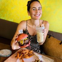 Burger time with oat cheese so good at The Vegan Table in Phuket