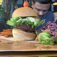 Spicy veggie burger at The Vegan Table in Phuket