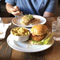 Chick’n sandwich and Mac and cheese at Nick's on Grand in South San Francisco